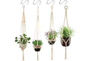 GothicBride Macetas Colgantes, Cuerda de algodón Bohemia 4Pcs Plantas Colgantes para Colgar Canasta para Interior y Exterior Jardín Decoraciones de Pared(Beige)