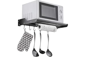 UZIQUEIF Mikrowellenhalterung mit 5 Hakens, Universalwandhalterung für Mikrowellen, Grillofen, Backofen