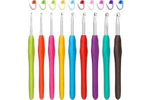 NAMOON Crochet Hooks, 9 Pcs Colorful Ergonomic Comfort Rubber Soft Grip Crochet Needles, 2-6 mm Crochet Hook for Beginners Adults with Stitch Markers