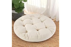 Big Hippo Cuscino rotondo per sedia, 55 x 55 cm, morbido cuscino per sedia con nastri, per casa, giardino, auto, ufficio, beige (1 pezzo)