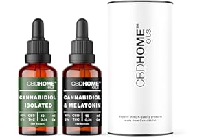 CBD HOME™ Oils - Pack d'huile CBD 40 % + CBD 40 % avec mélatonine - FORTE 10 ml - Isolated - Huiles de noix de coco (MTC) et chanvre biologique enrichies en CBD pur + Oméga 3-6-9. Huile CBD certifiée