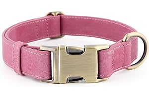 Plutus Pet Genuine Leather Dog Collar – Adjustable Pet Collar with Quick Release Metal Buckle, Soft Real Leather for Small Medium Large Dogs, Heavy Duty & Skin-Friendly (Pink, M)