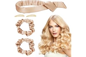 Clundoo Rizador Pelo sin Calor, Cinta para Rizar Sin Calor para Dormir, Rulos Pelo para Dormir, Rizadores de Pelo de Seda con Horquillas, sin Daños en el Cabello (Caqui)