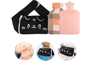 Auniq Hot Water Bottle Belt Carrier, Warm Water Bag Rubber Hot Water Pouch with Soft Plush Hand Waist Cover, Washable 1000ml Hot Water Bag for Neck and Shoulder, Back, Legs, Waist Warm (Black Cat)