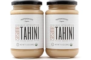 Organic Hulled Sesame Tahini Paste - Stone-Ground - Silky Smooth Texture in Hummus, Dips, Dressings - Unsalted, Nut-Free, Kosher, Paleo, Keto 330g Glass Jar (2-Pack) Pepperwood Organics