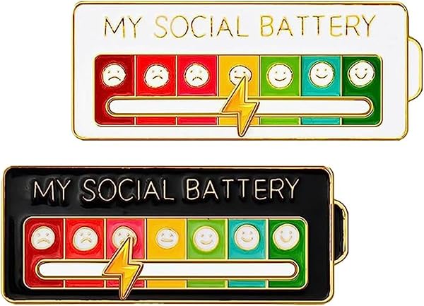 Social Battery Pin, 2 Piezas Divertido Broche para El Estado de áNimo Social Durante 7 DíAs, Agujas de Humor Interactivas, Pines de Esmalte de BateríA Social, Pin de Insignia, Bonito Broche Pins - 1