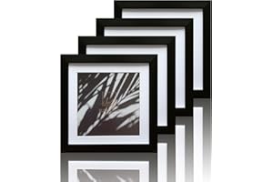 VUVUZULA 8x8 Inch Square Picture Frames Black Set of 4 Photo Frame with Mount for 6x6 Inch Photo with Real Glass