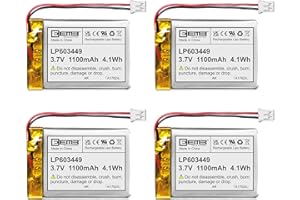 4Pcs EEMB Batterie Lithium polymère 3,7V 1100mAh 603449 Batterie Rechargeable lipo avec connecteur JST avec VXI Blue Parrott - vérifier la polarité de l'équipement et du connecteur Avant l'achat