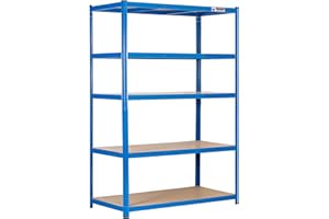 Rhino Racking Heavy-Duty Garage Shelving unit – 5-Tier Steel Storage Shelves, Boltless Shelves, Industrial Shelving, Blue, 200kg Per-Tier, 180x120x60cm
