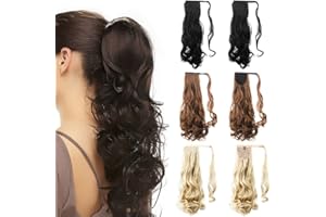 Mulaibdin Extensiones Pelo Natural Rizado, Coleta Postiza Pelo Natural 50cm, Pelucas Cabello Natural, Postizos de Pelo Natural, Trenzas Postizas, Moños Postizos para Mujer (Negro/Castaño Oscuro)