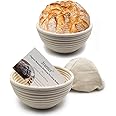 Jranter 2 Pack of 7 Inch Round Brotform Banneton Proofing Baskets with Liner Bread Bowl for Baking Dough with Rising Pattern