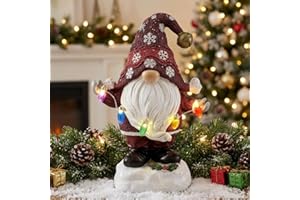 TERESA'S COLLECTIONS 23CM Solar-Powered Resin Christmas Gonk, Festive Decor with Auto-Light LED String, Weatherproof for Indoor Outdoor Garden Home Xmas Gift