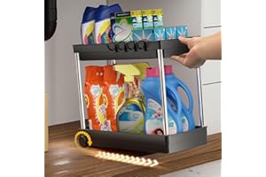 Cicilyna Organizer Sottolavello Cucina, Organizzatore Cucina, Scaffale Sottolavello Cucina Salvaspazio, Porta Detersivi con Tubo in Acciaio Inoss, Organizer Cucina per Lavandino e Bagno, Argento