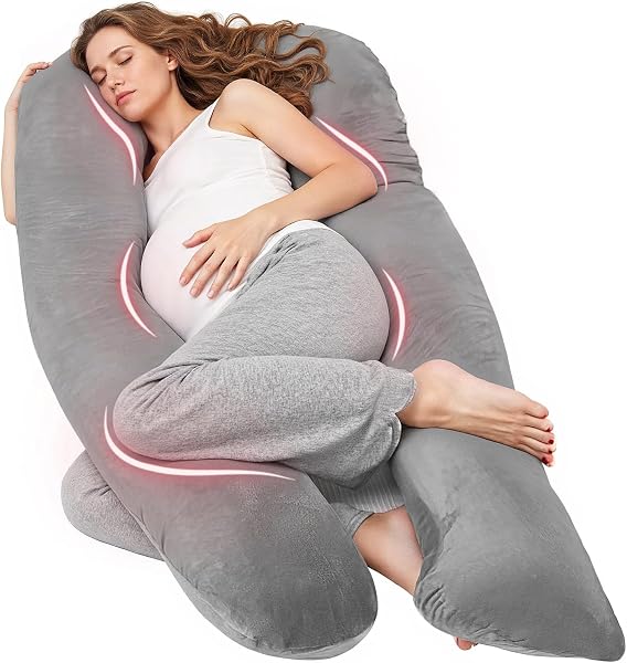 Nuliie Pregnancy Pillow for Sleeping, U Shaped Full Body Pillow Pregnancy Pillows, Maternity Pillow Support for Back, Hips, Legs for Pregnant Women, With Washable Velvet Cover (Grey) - 1