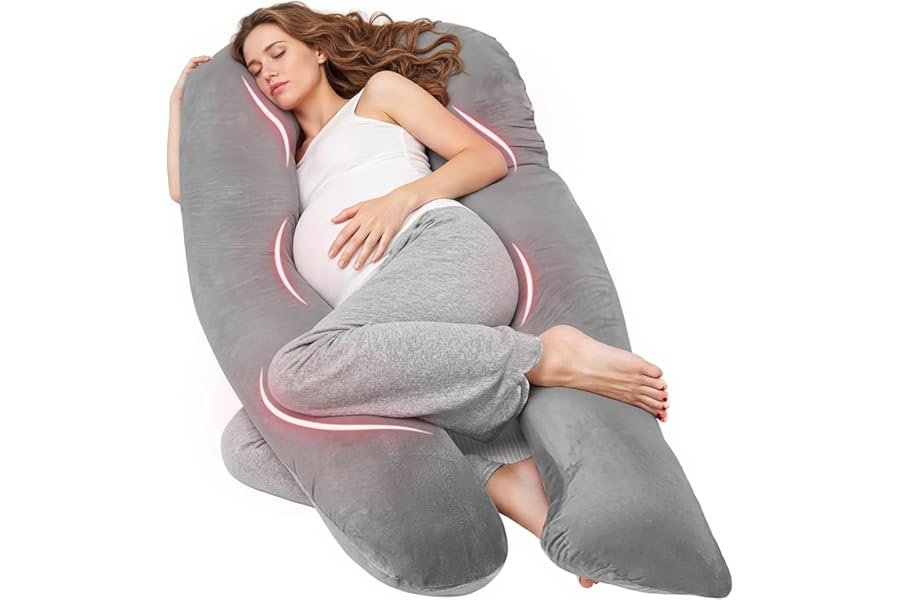 Nuliie Pregnancy Pillow for Sleeping, U Shaped Full Body Pillow Pregnancy Pillows, Maternity Pillow Support for Back, Hips, Legs for Pregnant Women, With Washable Velvet Cover (Grey)