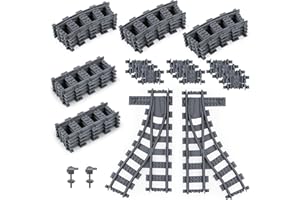 HOTUT 32 PCS City Train Tracks - 8 Straight Rails, 2 Crossings, 10 Flexible, 12 Curved Rails