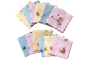 WORUIB 12 Pcs Ladies Handkerchiefs, 30x30cm Soft Cotton, Reusable Eco-Friendly Cloth Tissues for Everyday Carry, Wedding, and Special Occasions