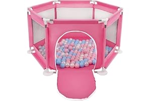 Selonis Recinto Esagonale Per Bambini Con 200 Palline Colorate Di Plastica 6 Cm, Rosa:Babyblue/Rosa Chiaro/Perla