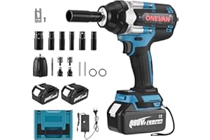 Tanniws Boulonneuse a choc 1000N Cle a choc sans fil 4 vitesses réglables 2 x 4000mAh LED intégré Clé a choc Moteur sans balais Clé à choc sur batterie