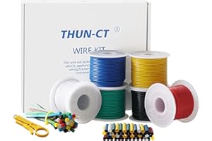 THUN-CT 0,35mm² 22AWG Silikon Elektrischer Draht Kabel Kit 6 Verschiedene Farbige Lnsgesamt 91,5 Meter (15,25Meter Each Spulen) Verzinnt Kupferdraht Isoliert Electronic Wire - Für DIY