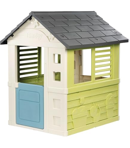 PARADISO Cabane De Jeu Maison – Gris/Bleu/Vert, Avec Fenêtres Ouvrantes Et Volets, Pour Jardin Ou Chambre