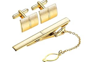 HERDEAR Gold Krawattennadel Manschettenknöpfe Set mit Geschenktasche Personalisierte Anzug Hemd Krawattenklammer Business Manschettenknöpfe für Männer Geschenk Hochzeit Schmuck Accessoires