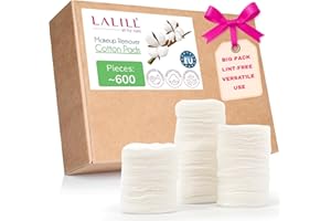 LALILL Tampons de Coton 600 Pièces – Cotons Démaquillants non Pelucheux – Nettoyage du Visage – Tampons Cosmétiques Doux – Format Familial