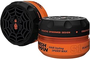 NISHMAN Aqua Spider Wax S1 – Black Widow 150g – Aroma Cítrico – Fijación Fuerte y Acabado Brillante Cera Capilar para Hombres, Peinado Flexible para Todo Tipo de Cabello