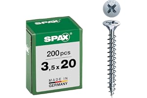 SPAX Universalskruv, 3,5 x 20 mm, 200 stycken, krysskruv Z2, försänkt huvud, full gänga, 4CUT, WIROX A3J, 1081010350203