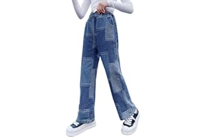Happy Cherry Girls Kids Jeans Wide Leg Pants Denim Pants High Waist Trousers Elastic Fashion Outdoor Casual Wear