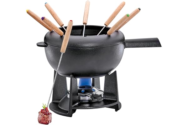 Spring SAAS-FEE Service à Fondue en Fonte avec 8 fourchettes à Fondue Noir Ø 20 cm, Fonte, Noir, 20 cm