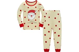 LANGUBABY Pijamas Niño Navidad Unisex Algodon Ropa de Dormir Manga Larga Conjunto Pijamas Dos Piezas para Niña Niños 1-12 Años