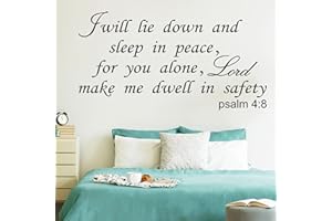 CUAYAES I Will Lie Down and Sleep in Peace for You Alone Lord Make Me Dwell in Safety Wall Decals Bible Verse Religious Quotes Scripture Bedroom Christian Home Art Decor Vinyl Stickers