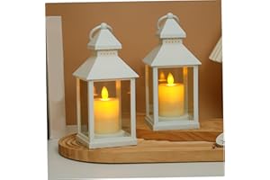 OBELUNRP 2Pcs White Lanterns, 9x4 Inch LED Battery Operated Lantern with Handle & Candle Shape, Decorative & Safe for Indoor, Outdoor, Battery Operated Lantern, White Lanterns