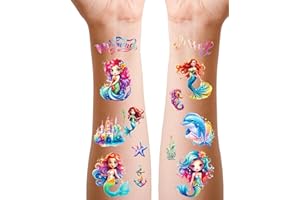 KADERAS Syrenka brokatowy tatuaż dla dzieci, 12 arkuszy sztucznych tatuaży dla dziewczynek jako prezent urodzinowy, upominek, przyjazne dla skóry tatuaże dziecięce