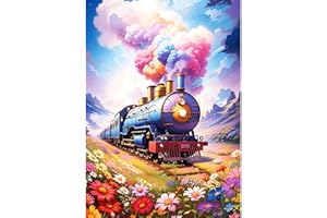 DPHERO Steam Train Diamond Painting Kits for Beginners Adults,5D DIY Rainbow Diamond Art Kits,Round Full Drill Wildflowers Gem Art Crafts,DIY Painting by Numbers for Home Wall Decor 12x16 inch