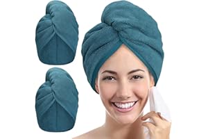 YoulerTex Microfibre Hair Towel Wrap: 2Pack Hair Turban Super Absorbent Rapid Drying Microfiber Towel for Women Curly Long Wet Plopping Hair Girls Head Towelling Large Anti-Frizz (Haze Blue)
