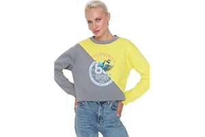 Trendyol Sudadera Regular de Cuello Redondo con Eslogan Mujer