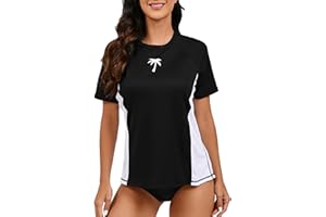 Halcurt UV Shirt Women's Rash Guard Short Sleeve with Bra UPF 50+ Swimming Shirt UV Protection Swimming Shirt Quick Drying Swimwear Swimming M-XXL