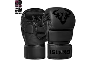 Islero Fitness Matte Black MMA Gloves Martial Arts Mitts Grappling Sparring Men Muay Thai Cage Fighting Boxing Combat Sports Women pink UFC Punching Bag Training