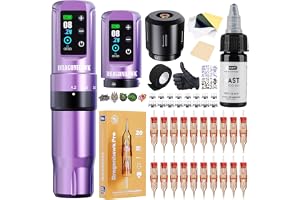 Dragonhawk Atom2 Pro Tatueringsmaskin Set, Justerbar Slaglängd 2,4-4,2 mm | Trådlös Tatueringsmaskin Med 2pcs Batteri 2000 mAh, Inkl. Tatueringsnålar, Linjer Och Skuggning För Nybörjare
