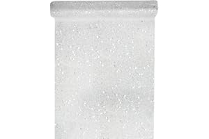 SANTEX MARIAGE Tischläufer Tüll Glitter 30cm x 5m Silber Tüllstoff Tischdecke Hochzeit Dekostoff Deko, Silber