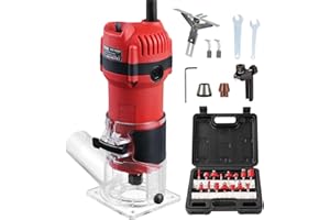 TEENO Fresadora De Madera Rebajadora Eléctrica 800W 31000 RPM CON EXTRACTOR DE POLVO, Fresadora EléCtrica Para Madera Con 15 piezas 1/4'' Alicates, Brocas de base fija de 6/6.35 mm