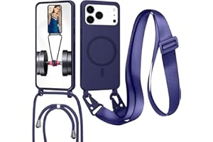 FERLAN Handykette für Apple iPhone 17 Pro Hülle mit Band,Kabellosem Laden Hülle Halsband Lanyard Silikonhüllet ,Flüssig Silikon Necklace Handyhülle Magnetische Schutzhülle zum Umhängen Kordel - Dunkelblau