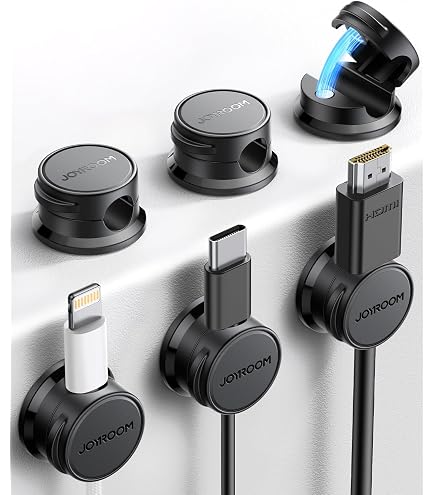 Lot De 9 Clips Magnétiques Pour Câbles - Auto-adhésif, Rotatif 360°, Blanc, Pour Bureau - 12
