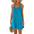 Women's Casual Summer Beach Dress Solid Color Sleeveless Backless U Neck Beachwear Bikini Cover Up