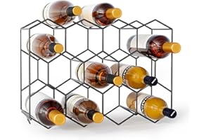 ‎URBAN DECO Urban Deco Weinregal für 14 Flaschen aus Metall, Flaschenregal schwarz mit 2 Haken für 2 Weingläser, Weinregal klein für Küche, 43 x 13,6 x 31 cm