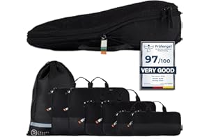 TRAVEL DUDE Zestaw Toreb do Pakowania z Kompresją z Butelek Plastikowych Pochodzących z Recyklingu | Torebki do Plecaka i Walizek | Czarny, 7-Częściowy