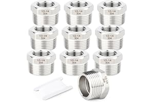 TAISHER 10 pezzi 304 Riduttore in acciaio inox boccola esagonale, 1/2" BSP maschio x 1/4" BSP femmina, riduzione del raccordo adattatore del tubo, per acqua, olio, aria e gas