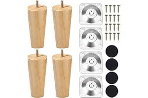 Errum 4 Pcs 8cm Wooden Furniture Legs, Replacement Solid Beech Wooden Sofa Legs Couch Legs Table Legs Dresser Legs with Screws Mounting Plate and Anti-Slip Protector (8cm)